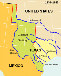 Boundaries of Texas after the annexation in 1845