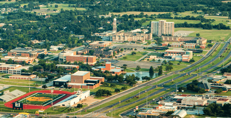 aerial shot of the Texas A&M University-Commerce