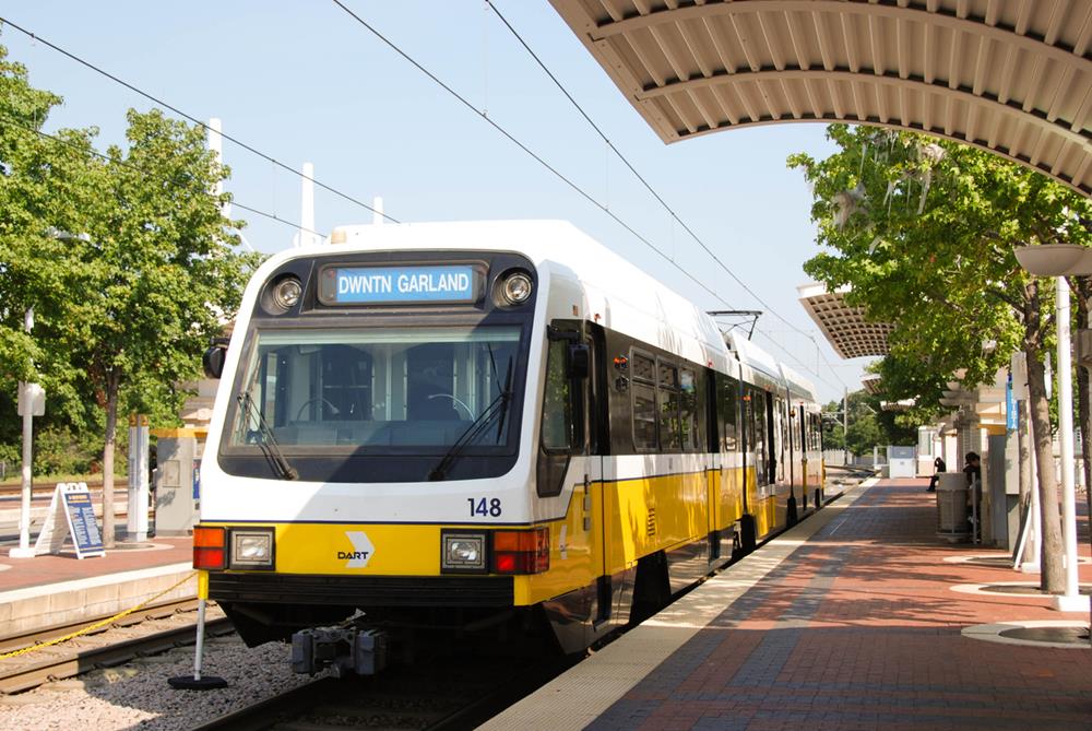Light rail tram in downtown Dallas