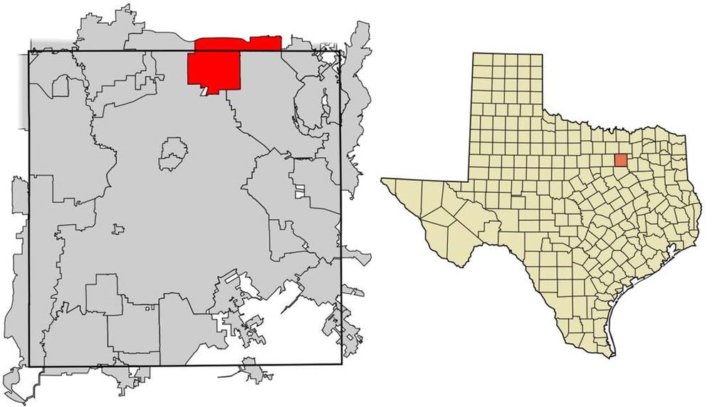 Location within Dallas County and the state of Texas