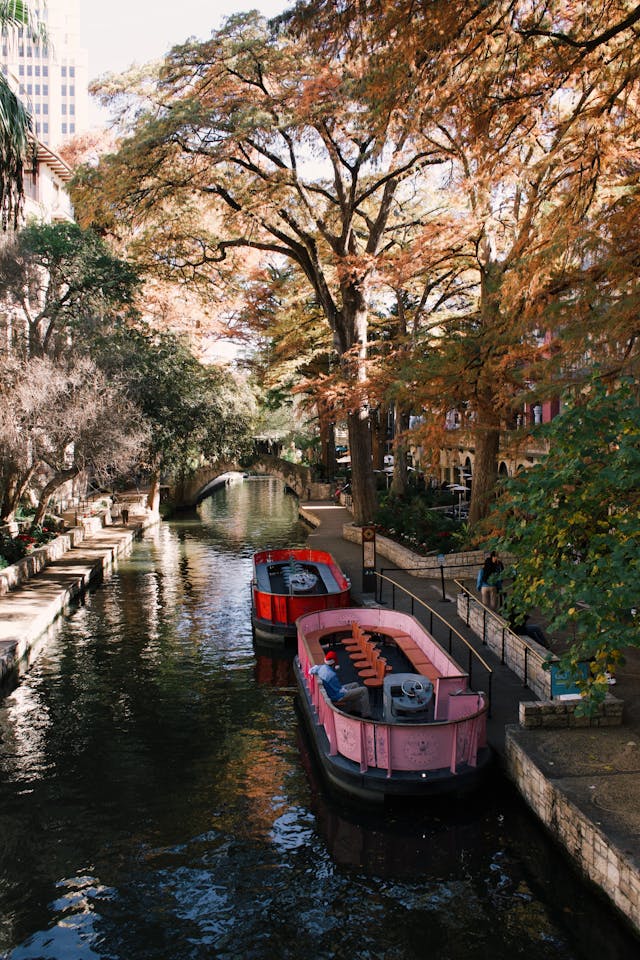 tourist boats in the San Antonio River Walk