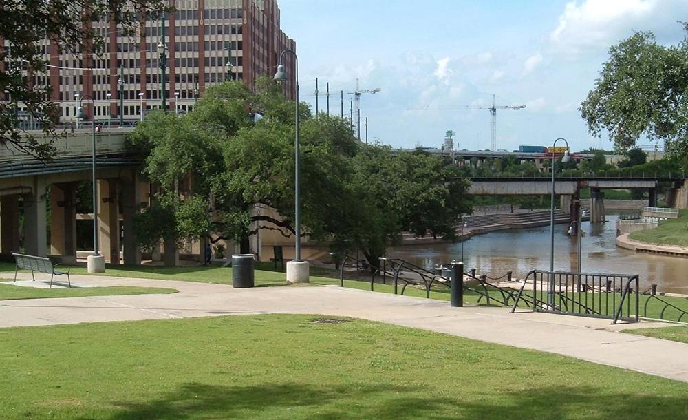 Allen's Landing park at Buffalo Bayou and White Oak in the First Ward
