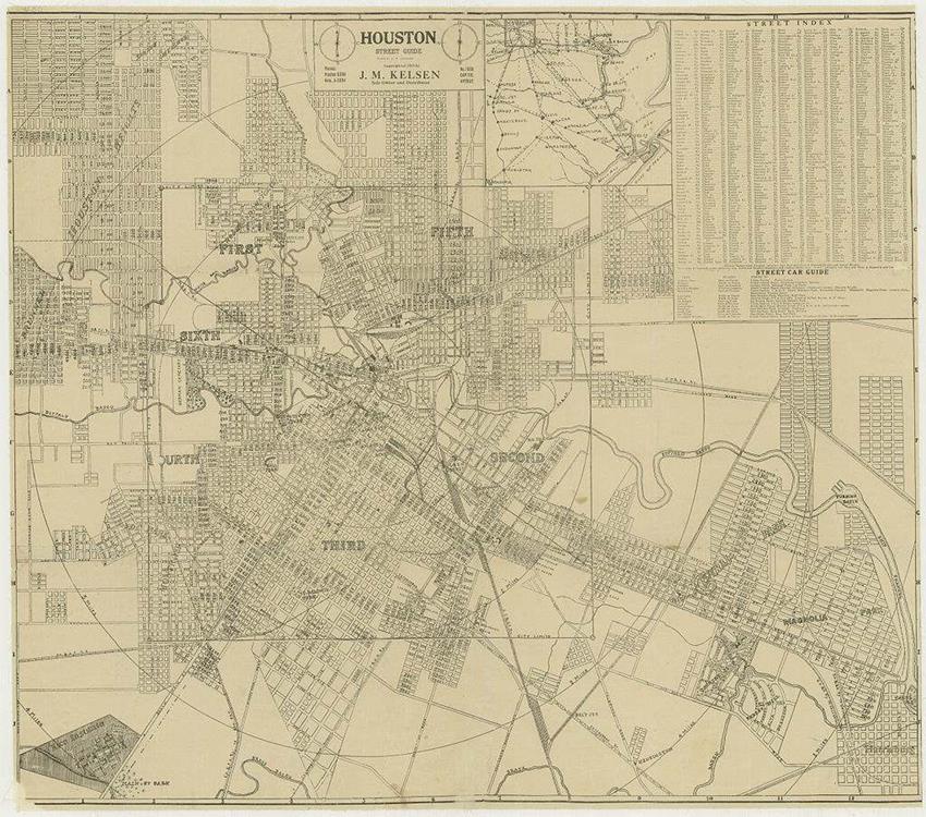 1913 map of the six wards of Houston