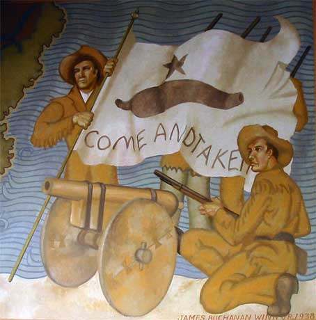 Museum mural of Texian soldiers fighting in the Battle of Gonzales