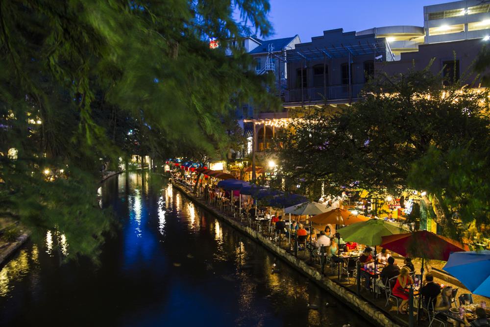 On the riverwalk in San Antonio at night