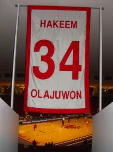 Olajuwon's retired number displayed at the University of Houston