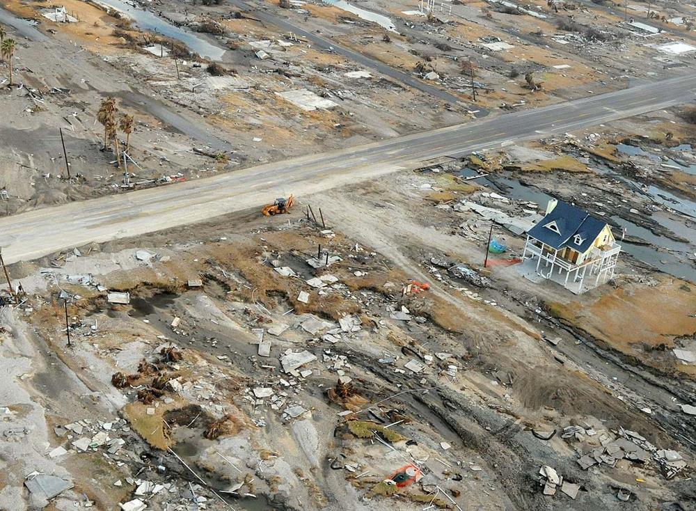 Damage from Ike in Gilchrist, Texas, which was largely destroyed by the hurricane
