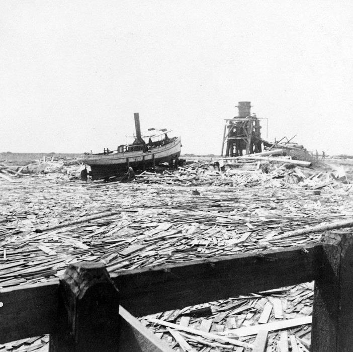 Floating wreckage near Texas City caused by Galveston hurricane, 1900