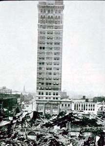 The ALICO building, the tallest structure in Waco, looms over the destroyed downtown area