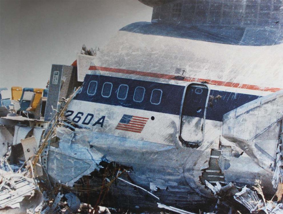 The remains of the tail section of N726DA, operating as Delta Air Lines Flight 191, which crashed in Dallas, Texas, in 1985