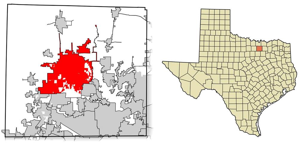 Location of Denton in Denton County, Texas