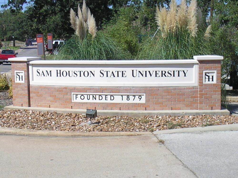 Entrance sign to Sam Houston State University
