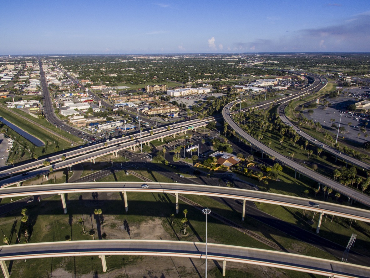 A bird’s eye view of the expressway in Harlingen, Texas
