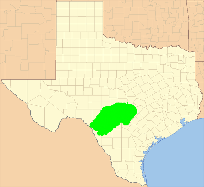 Texas Hill Country highlighted in the map of Texas
