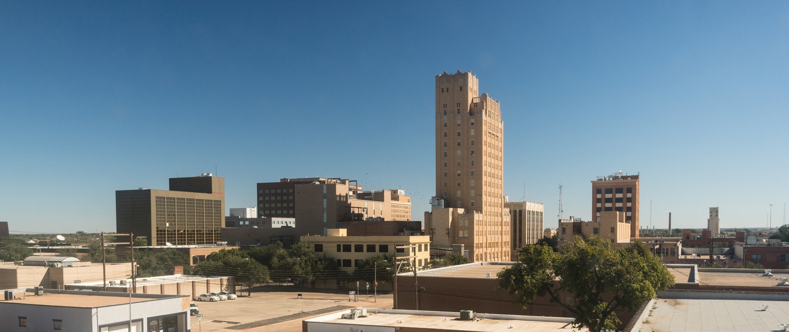 Fall Afternoon Blue Sky Lubbock Texas Downtown City Skyline