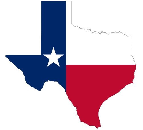 geographical map of Texas with its flag