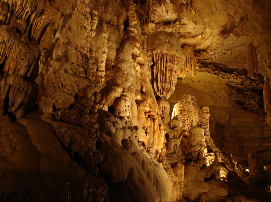 natural rock formations inside Natural Bridge Caverns