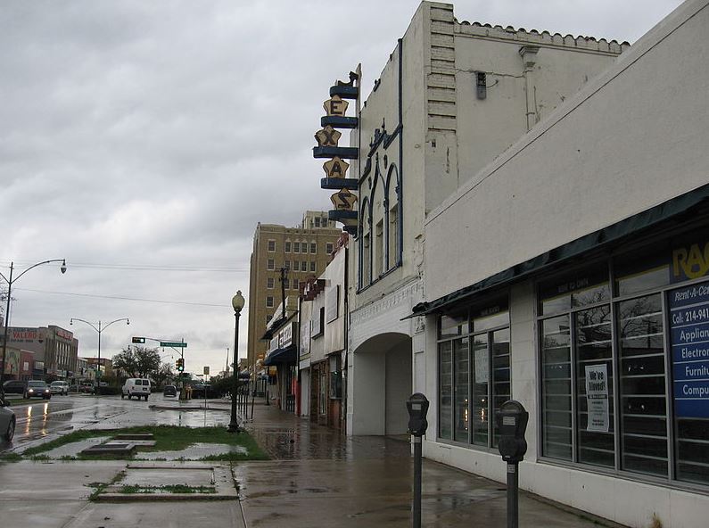 the outside of the Texas Theatre during restorations in 2006