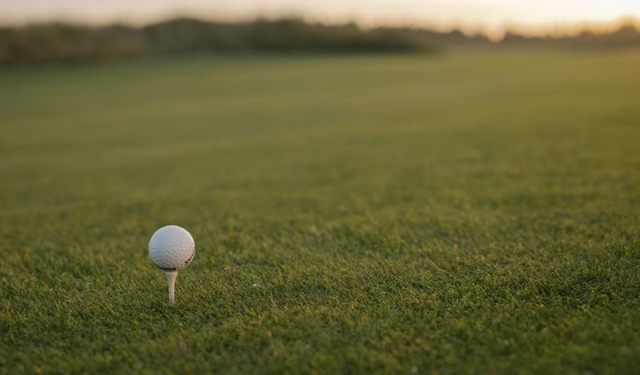 a golf ball on a golf tee at a golf course