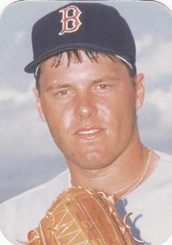Image cropped from a baseball card of Roger Clemens from the 1986 Boston Red Sox Photo Cards set