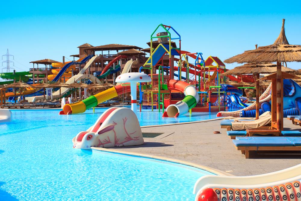 Water park with various rides and slides
