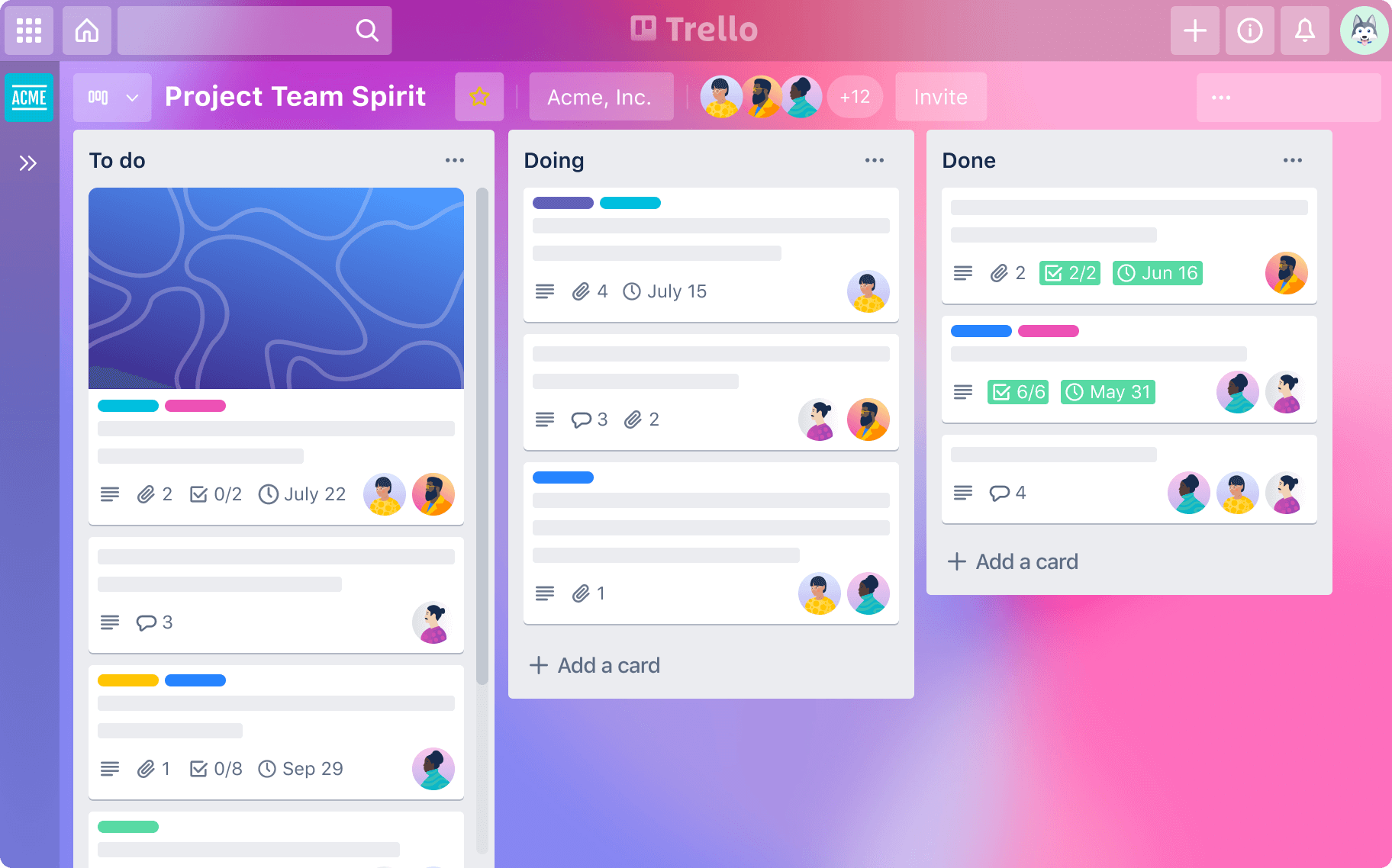 colorful user interface of Trello