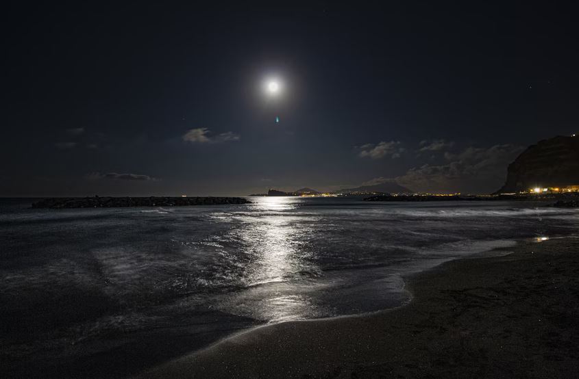 Photo of the ocean at night