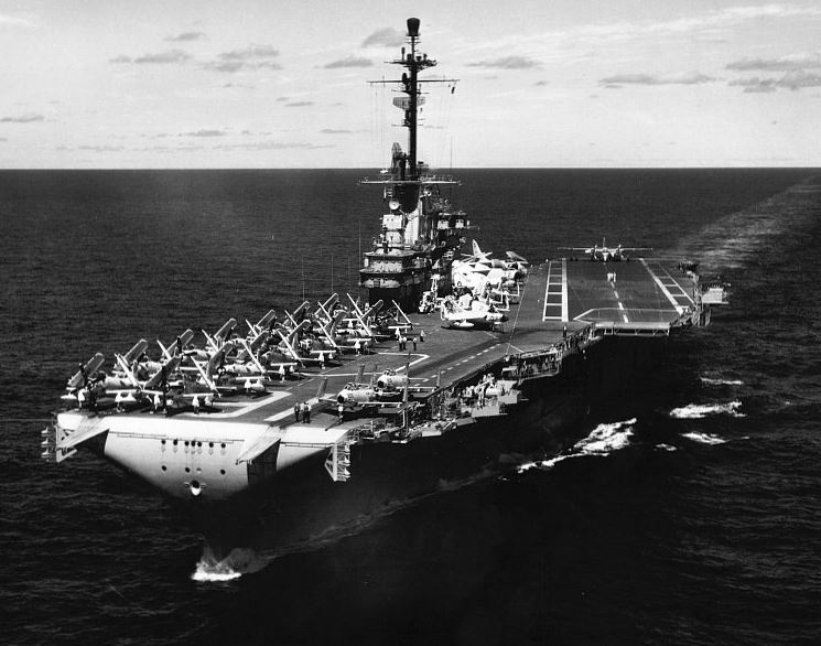 The U.S. Navy aircraft carrier USS Lexington on 16 August 1958