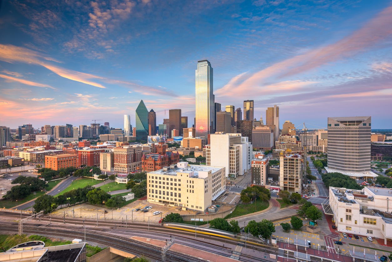 Dallas, Texas skyline over Dealey Plaza