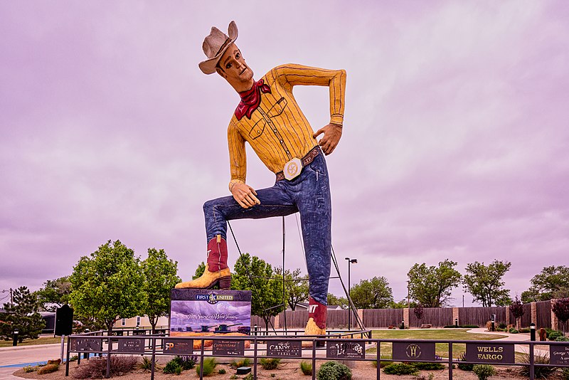 Tex Randall Statue next to U.S. Route 60 in Canyon, Texas
