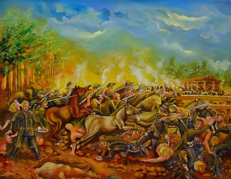 painting of the Battle of San Jacinto, oil on canvas