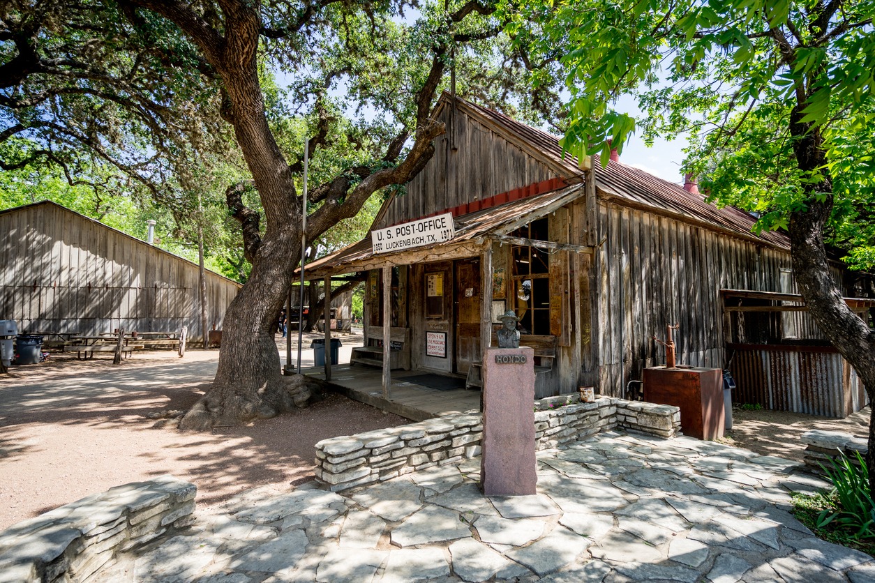 old US Post office that contains a general store, gift shop and bar in Luckenbach, Texas
