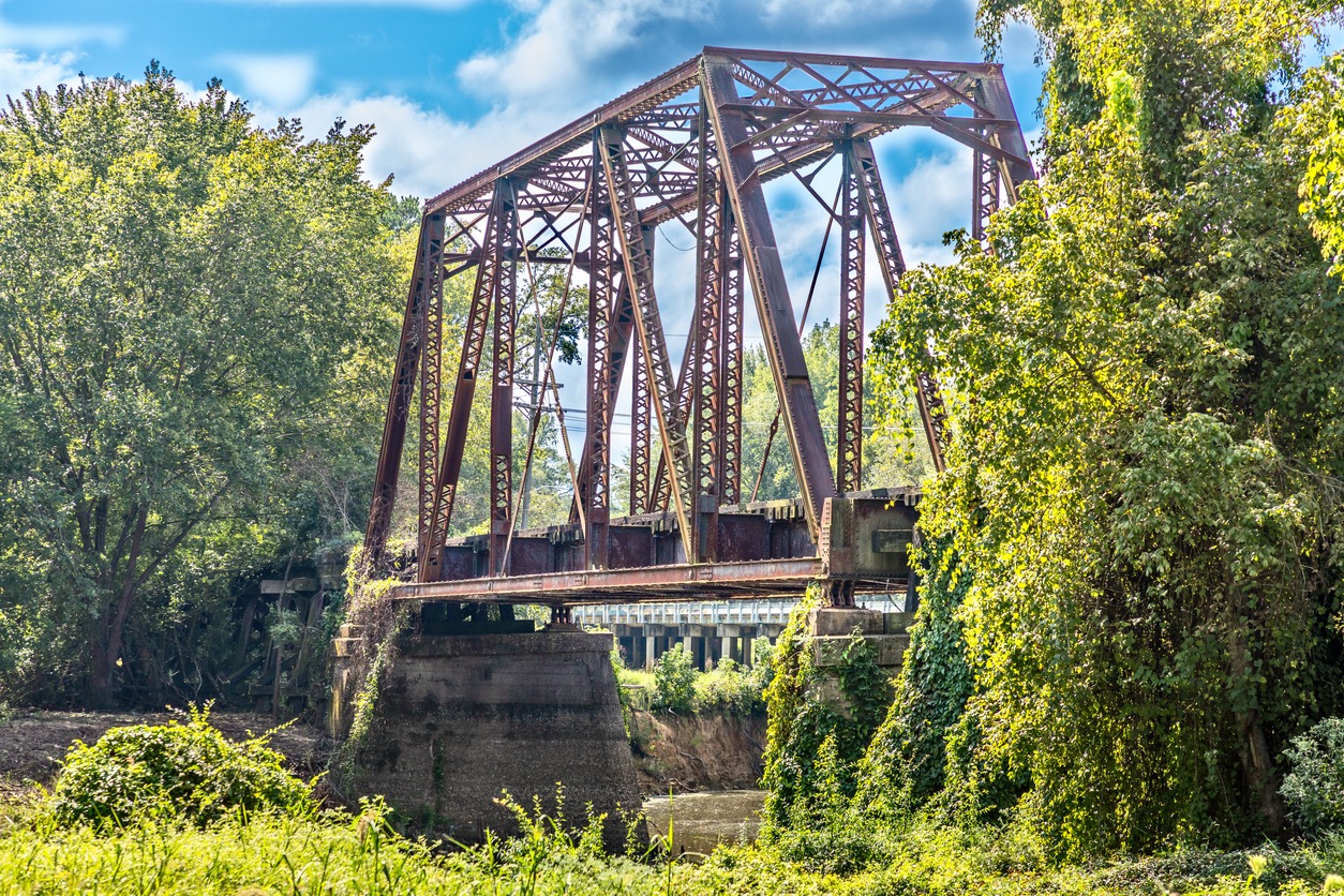 old, historic Jefferson railway bridge in Jefferson, Texas USA