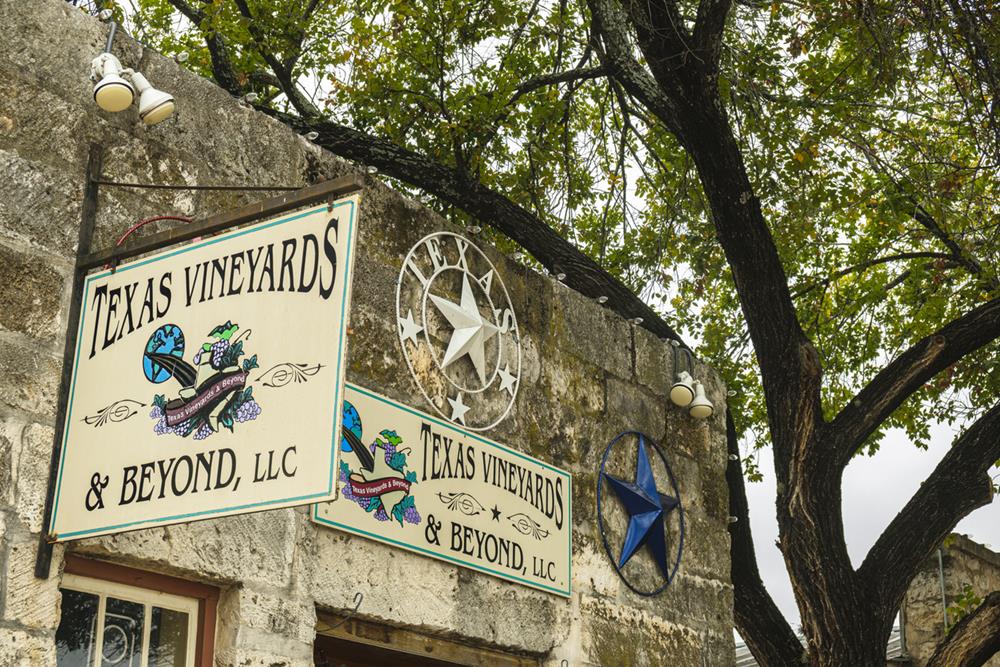 Texas Vineyards & Beyond storefront in Fredericksburg, Texas