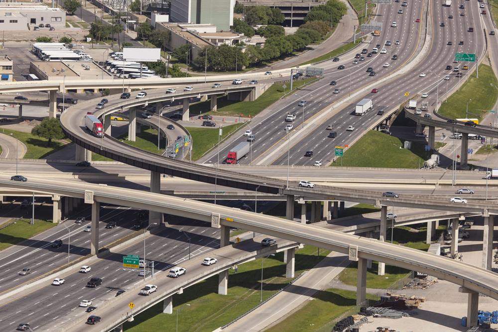 Traffic on a highway intersection near Dallas, Texas