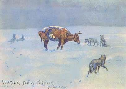Waiting for a Chinook painting showing the severe winter of 1886–87 that brought an end to the open range