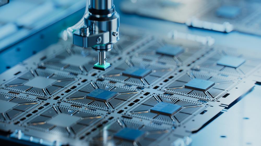 Computer chip manufacturing at a semiconductor factory
