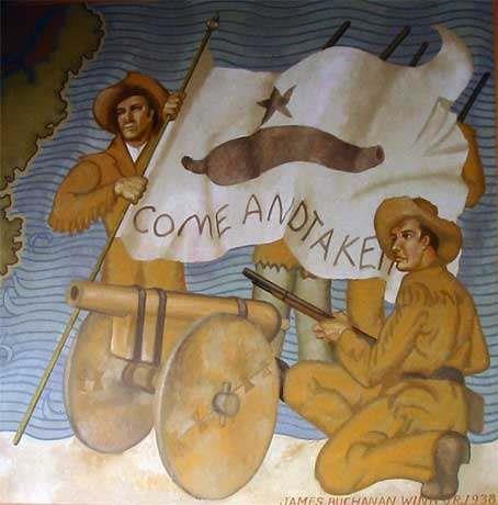 Detail of a mural in the museum at Gonzales, Texas