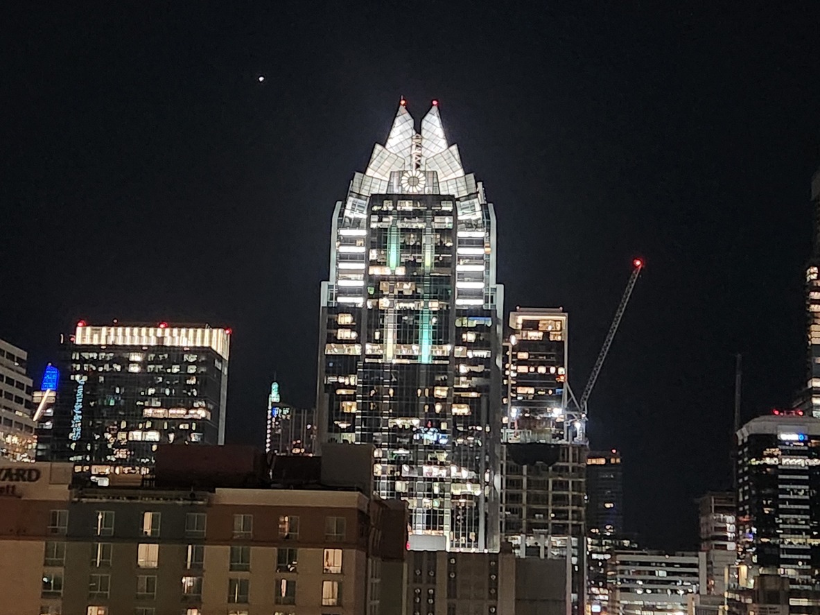 View of frost bank tower in Austin Texas downtown taken from the rooftop