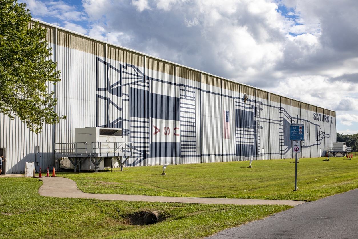 Hall with Saturn 5 rocket at Johnson Space Center