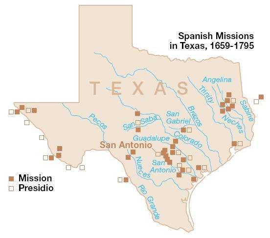 Spanish missions within the boundaries of what is now the state of Texas