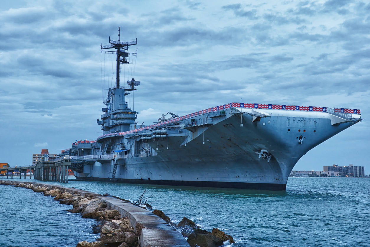 Aircraft carrier USS Lexington docked in Corpus Christi
