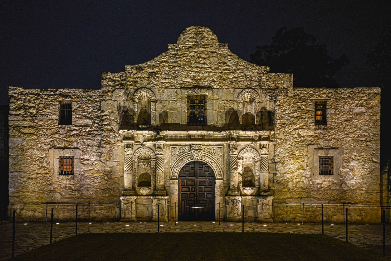 Nighttime view of The Alamo