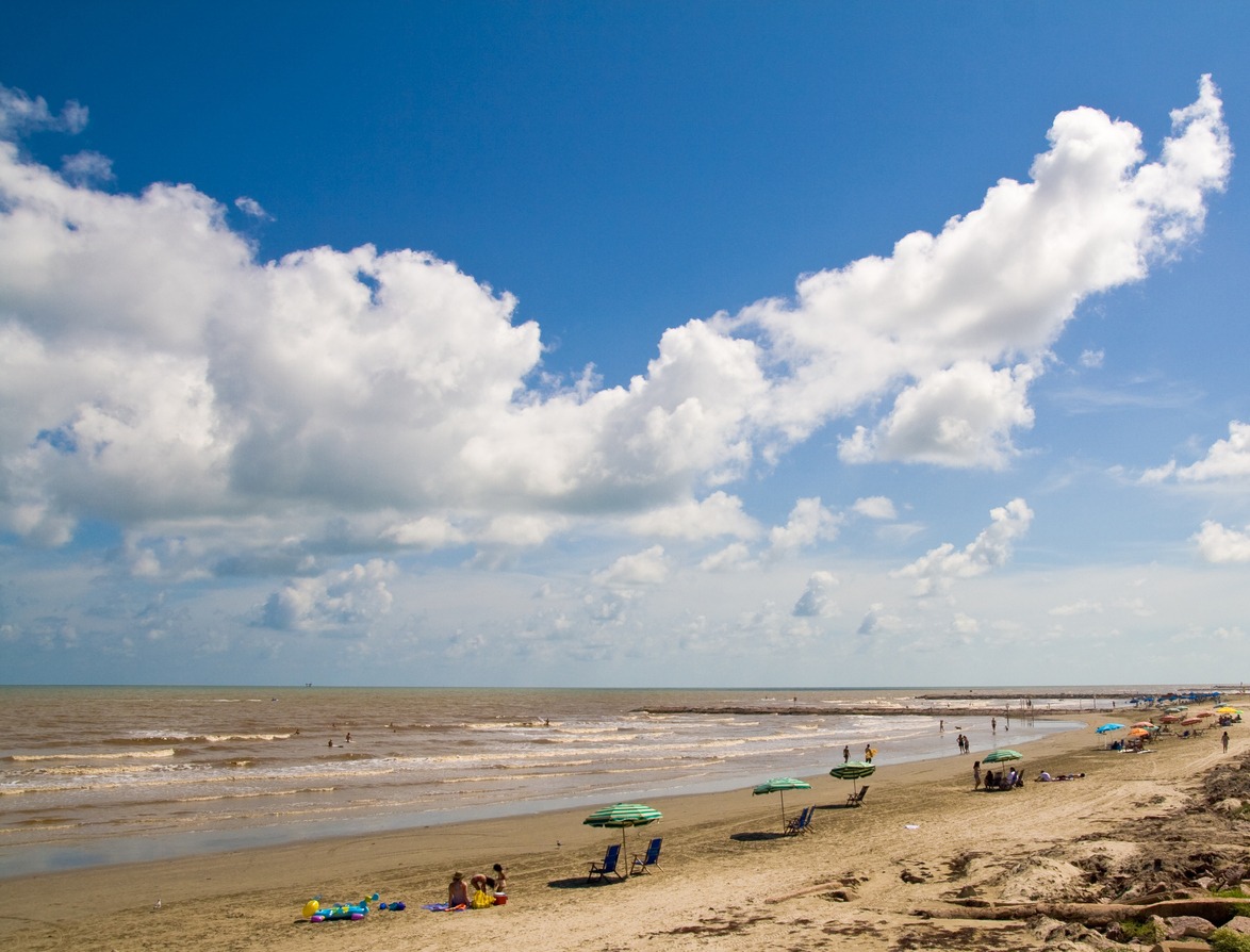 people on Galveston Beach