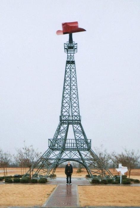 Eiffel Tower with cowboy hat in Paris, Texas