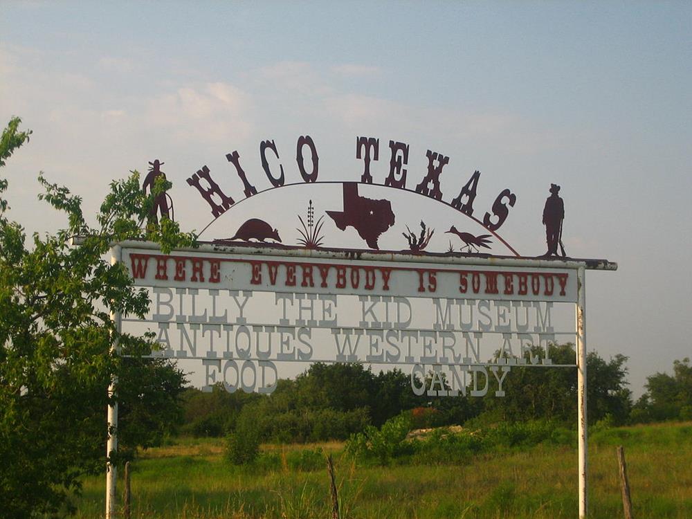 Hico, Texas welcome sign and slogan