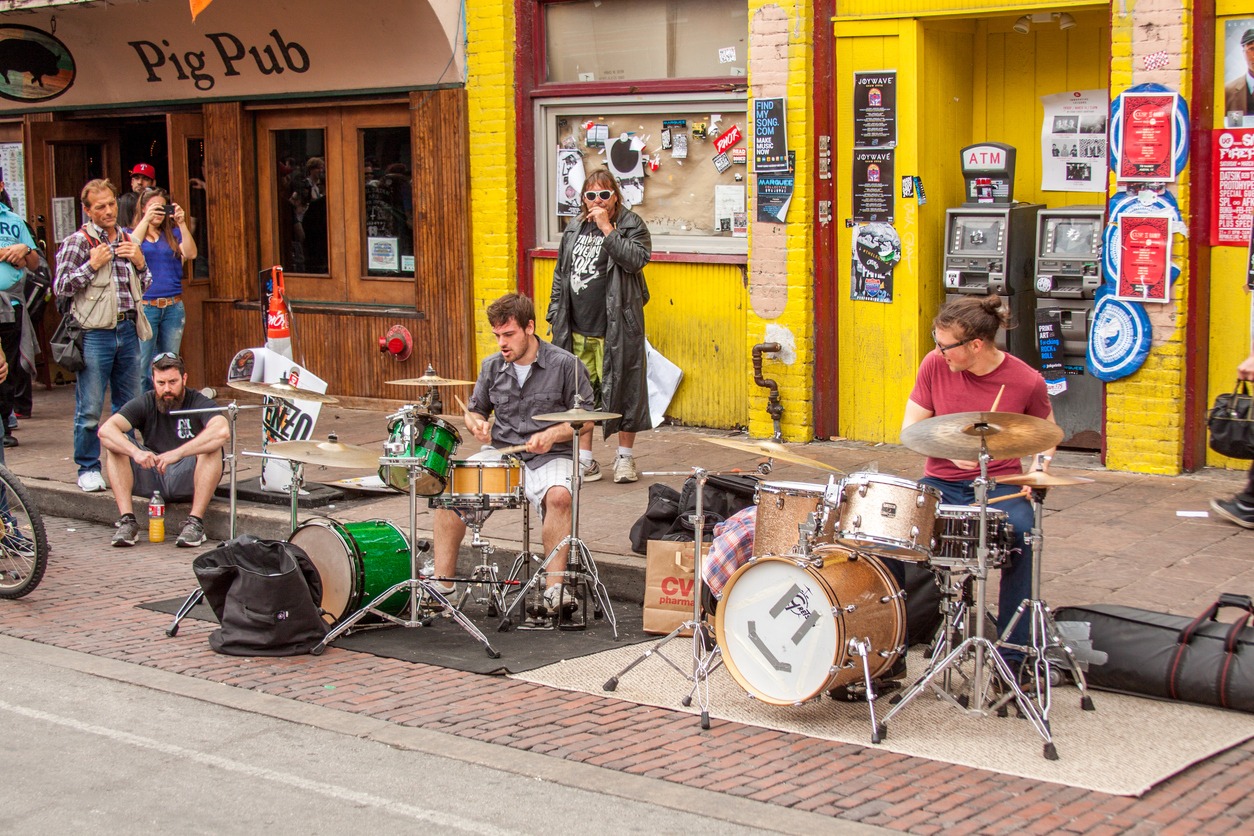 a jam session on the street during the SXSW festival in 2014
