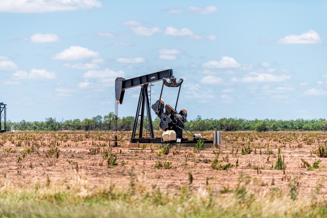 pumpjack on Oilfields in prairies plains oil field of Texas