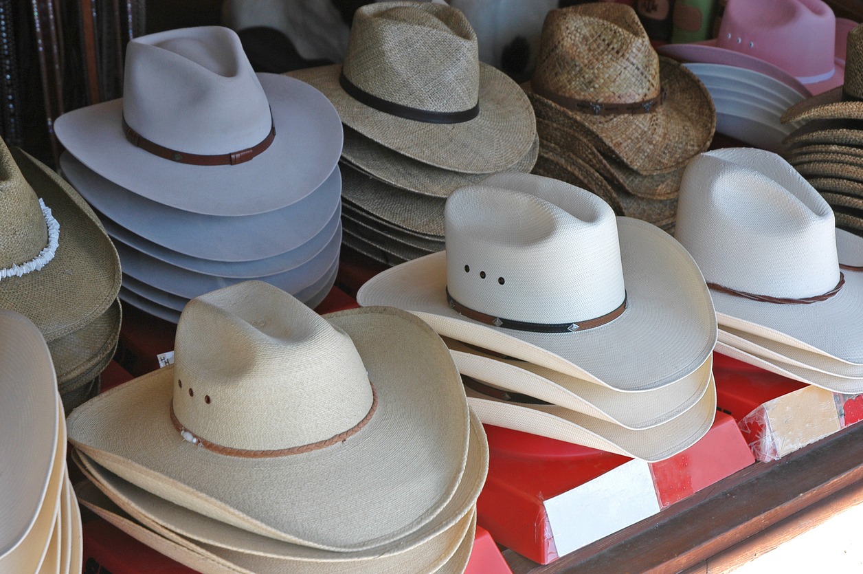 Texas hats in a shop in Fredericksburg, Texas