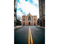 Saint Patrick Cathedral in Fort Worth viewed a street